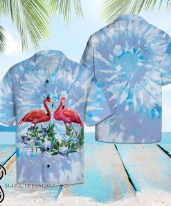Flamingo tie dye hawaiian shirt