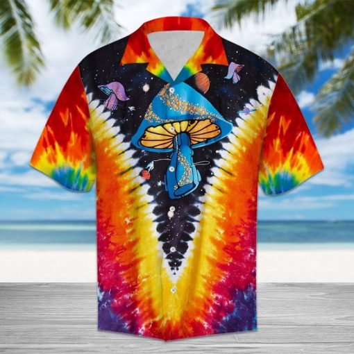 Hippie mushroom tie dye hawaiian shirt 4