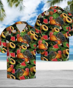 Rooster and fruits tropical hawaiian shirt 1