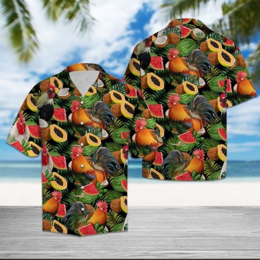 Rooster and fruits tropical hawaiian shirt 1