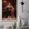 She works willingly with her hands sewing girl vintage poster
