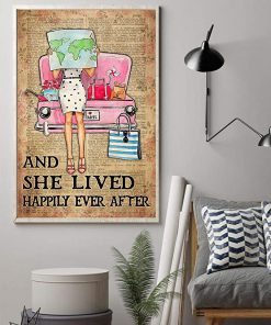 Travelling girl and she lived happily ever after dictionary background poster 1