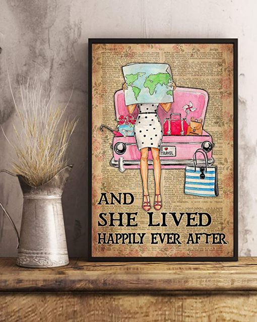 Travelling girl and she lived happily ever after dictionary background poster 2