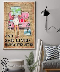 Travelling girl and she lived happily ever after dictionary background poster