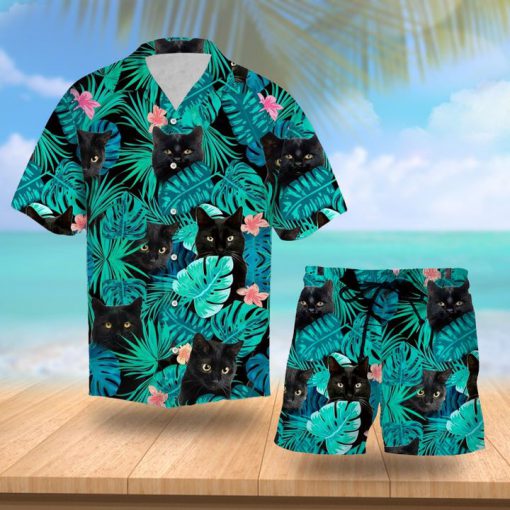 Tropical black cat hawaiian shirt 1