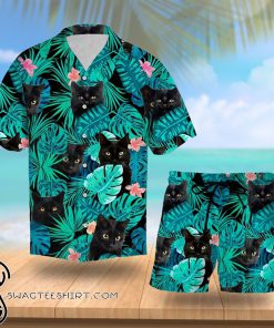 Tropical black cat hawaiian shirt