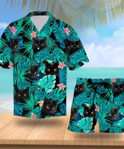 Tropical black cat hawaiian shorts 1