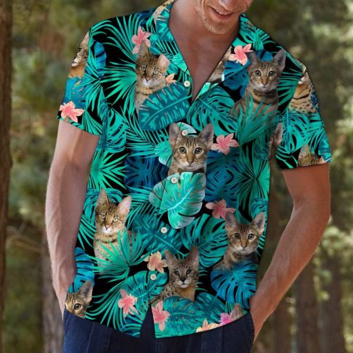 Tropical cat and flower hawaiian shirt 1