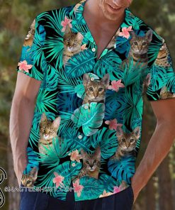 Tropical cat and flower hawaiian shirt