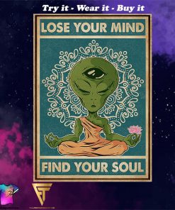 alien yoga lose your mind and find your soul vintage poster
