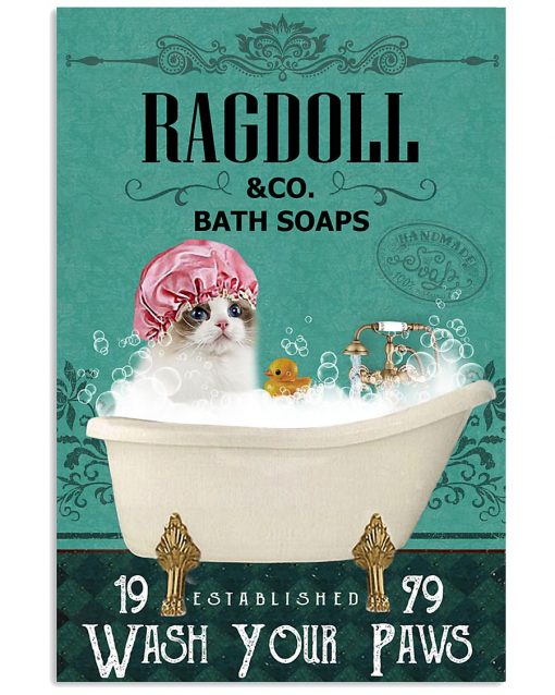 bath soap company ragdoll wash your paws cat vintage poster 1