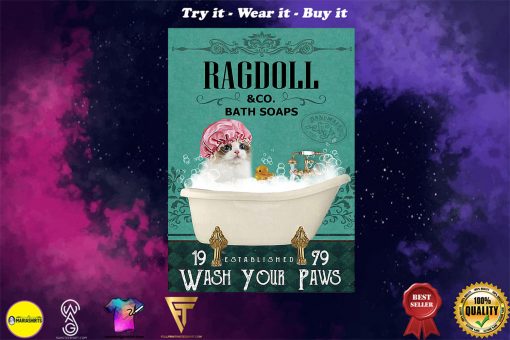 bath soap company ragdoll wash your paws cat vintage poster