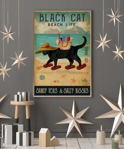 beach life black cat sandy toes and salty kisses vintage poster 3