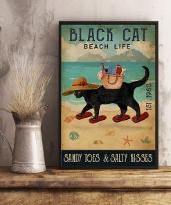 beach life black cat sandy toes and salty kisses vintage poster 4