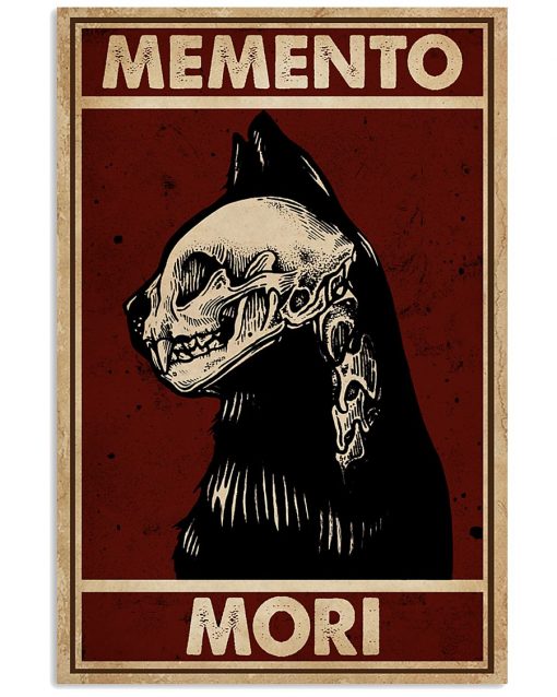 black cat skull memento mori vintage poster 1