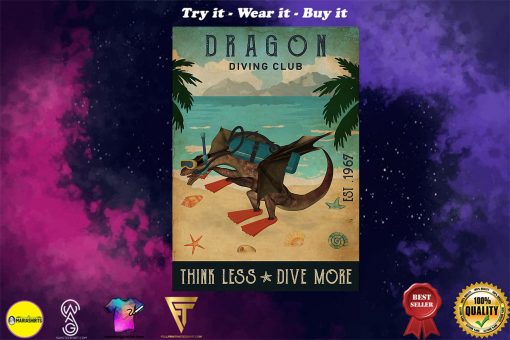 diving club dragon think less dive more vintage poster