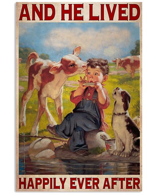 farmer cow and he lived happily ever after vintage poster 1
