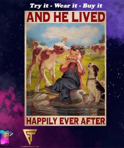 farmer cow and he lived happily ever after vintage poster