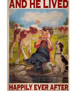 farmer cow and he lived happily ever after vintage poster 3