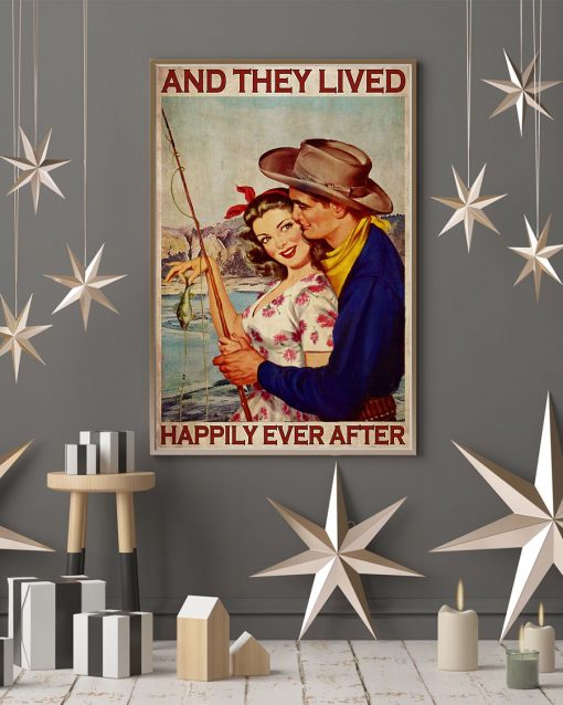 fishing couple and they lived happily ever after vintage poster 2