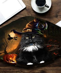 halloween black cat with witch hat all over printed face mask 2