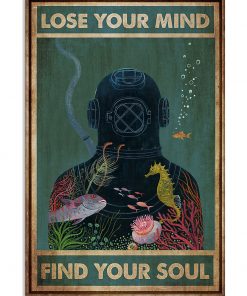 scuba diving lose your mind and find your soul vintage poster 1