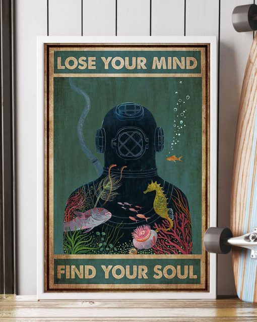 scuba diving lose your mind and find your soul vintage poster 2