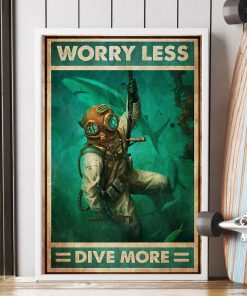 scuba diving worry less dive more vintage poster 2