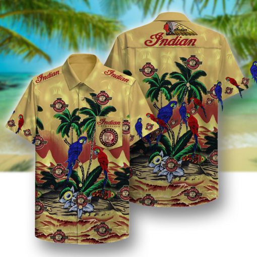 tropical indian motorcycle parrot pattern hawaiian shirt 1