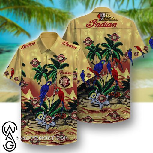 tropical indian motorcycle parrot pattern hawaiian shirt