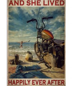 vintage beach life motorcycle girl and she lived happily ever after poster 1