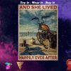 vintage beach life motorcycle girl and she lived happily ever after poster