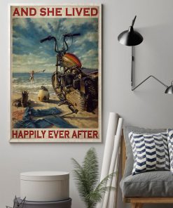 vintage beach life motorcycle girl and she lived happily ever after poster 2