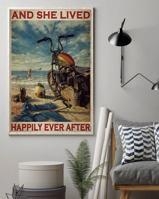 vintage beach life motorcycle girl and she lived happily ever after poster 2