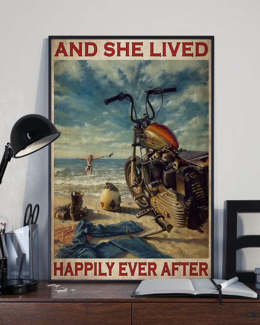 vintage beach life motorcycle girl and she lived happily ever after poster 3