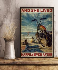 vintage beach life motorcycle girl and she lived happily ever after poster 4