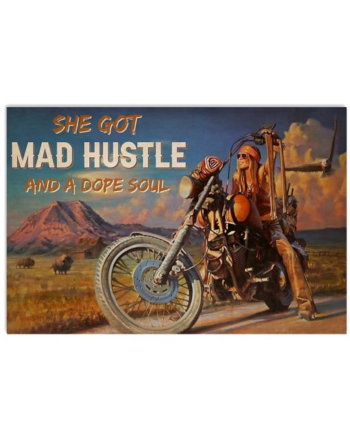vintage motorbike girl she got mad hustle and a dope soul poster 1