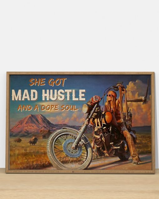 vintage motorbike girl she got mad hustle and a dope soul poster 3