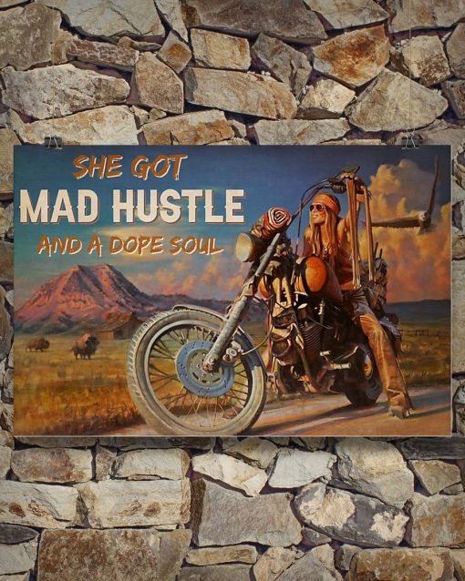 vintage motorbike girl she got mad hustle and a dope soul poster 4