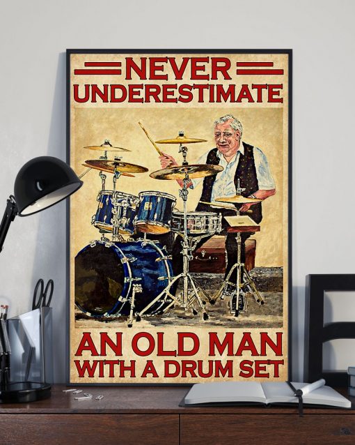 vintage never underestimate an old man with a drum set poster 3