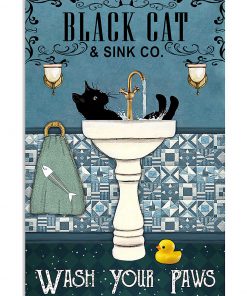 black cat and sink co wash your paws retro poster 1