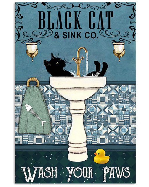 black cat and sink co wash your paws retro poster 1