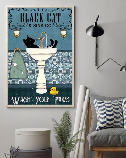 black cat and sink co wash your paws retro poster 2