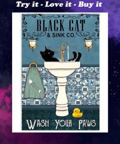black cat and sink co wash your paws retro poster