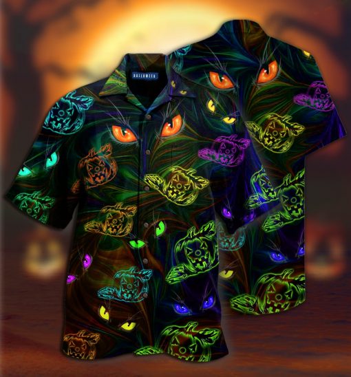colorful groovy pumpkins cat eyes full printing hawaiian shirt 1 - Copy
