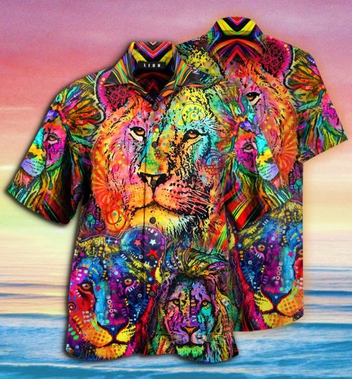 colorful lion king and queen full printing hawaiian shirt 1 - Copy
