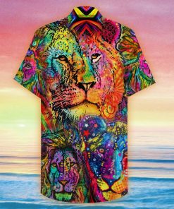 colorful lion king and queen full printing hawaiian shirt 2