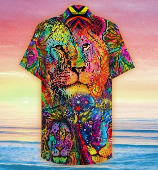 colorful lion king and queen full printing hawaiian shirt 2