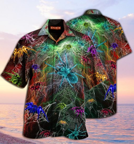 colorful spiderweb full printing hawaiian shirt 1