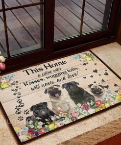 floral pug this home is filled with kisses wagging tails doormat 1
